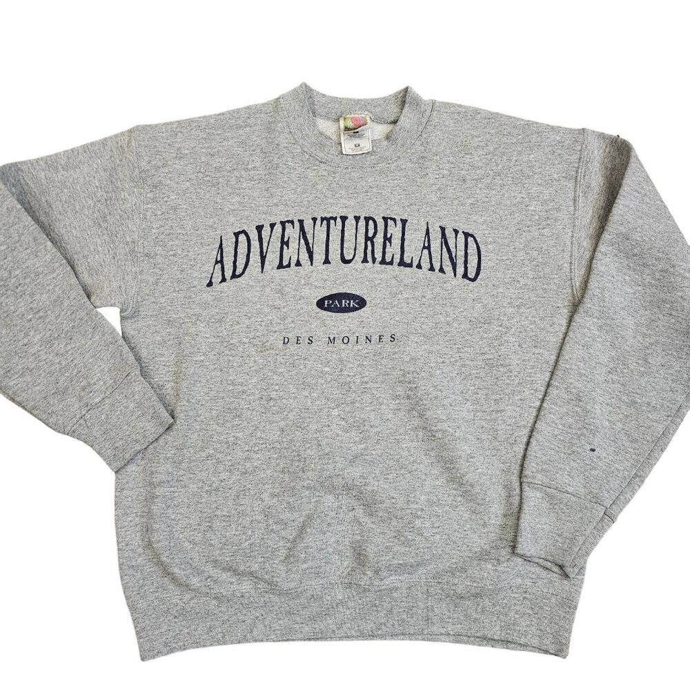 Vintage Adventureland M Sweatshirt Crewneck Gray Amusement Park‎ Des Moines